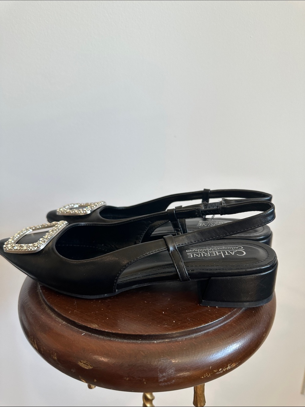 Catherine Malandrino Black Pointed Slingback Flats with Crystal Buckle - Picture 4 of 10